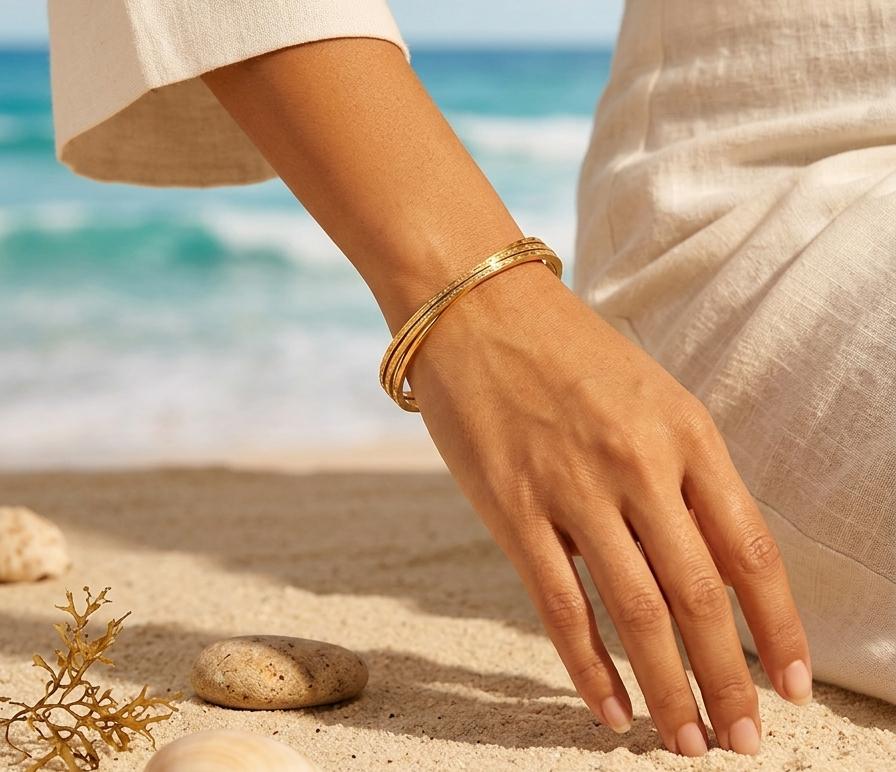 Double Gold Bands gold kada bracelet