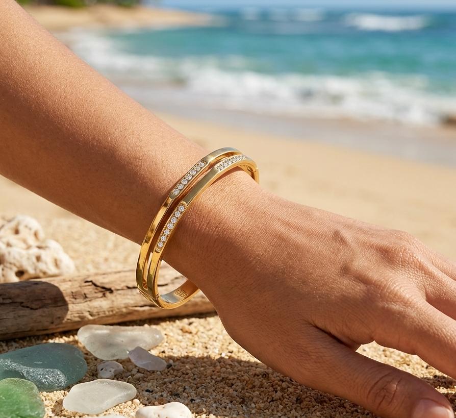 Double Crystal Line small kada bracelet