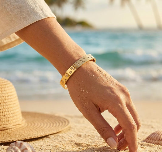 Star Detail Gold Cuff small kada bracelet