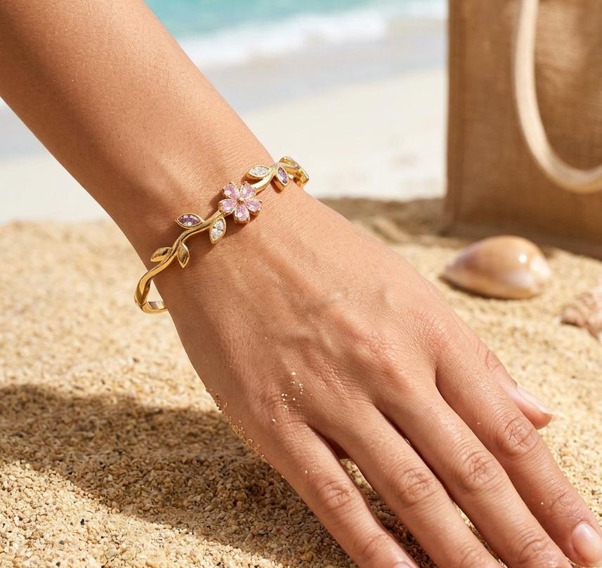 Floral Gemstone Vine small kada bracelet
