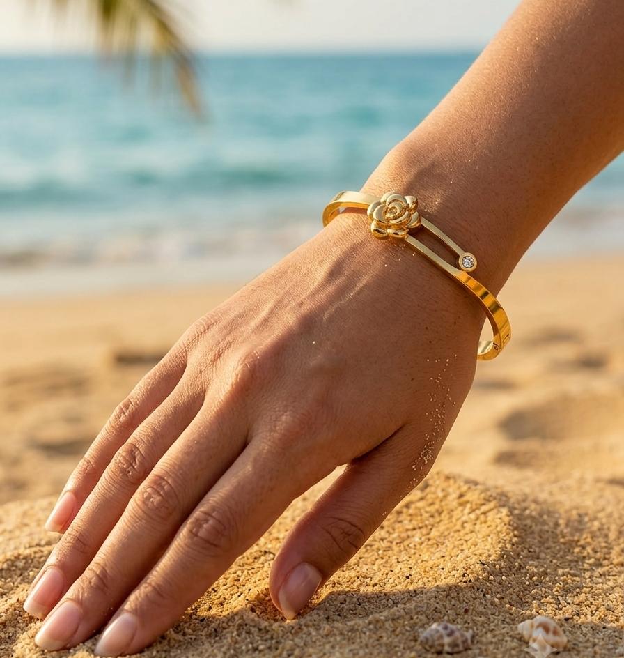 Rose Accent Cuff small kada bracelet