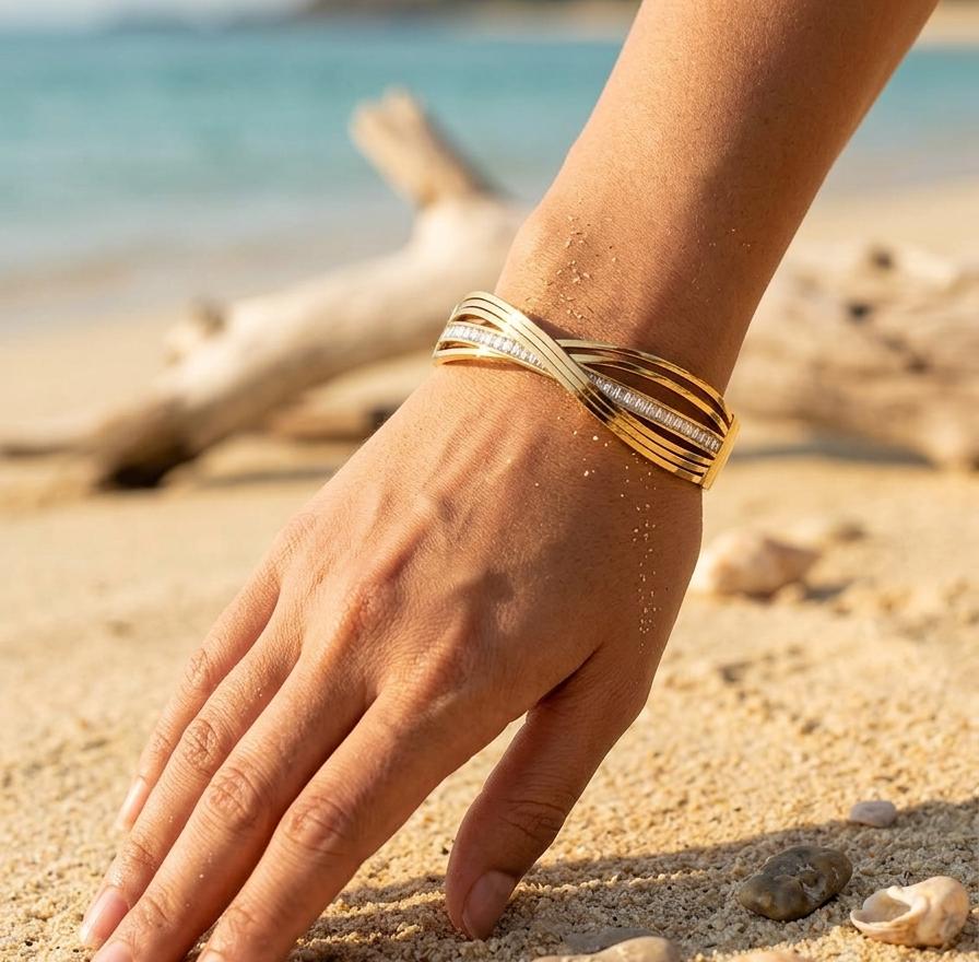 Layered Crystal Bands small kada bracelet