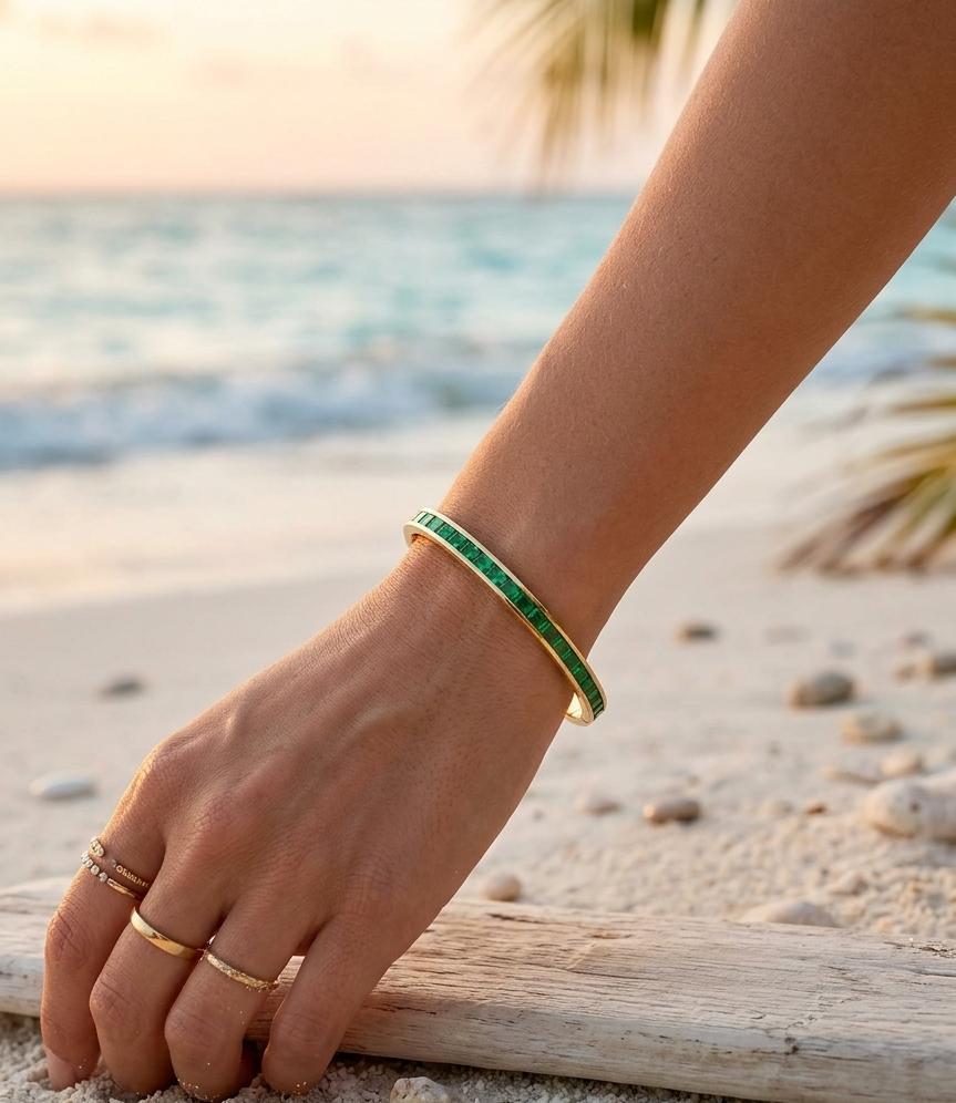 Green Enamel Stripe small kada bracelet