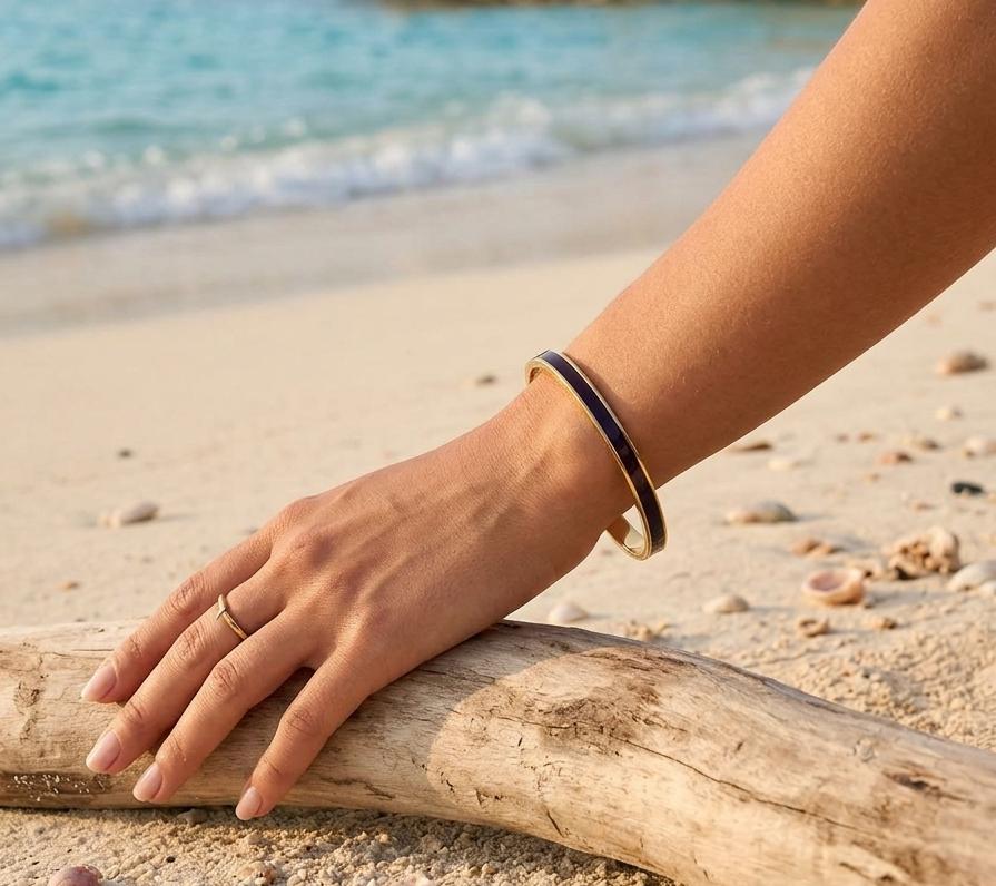Navy Enamel Stripe small kada bracelet