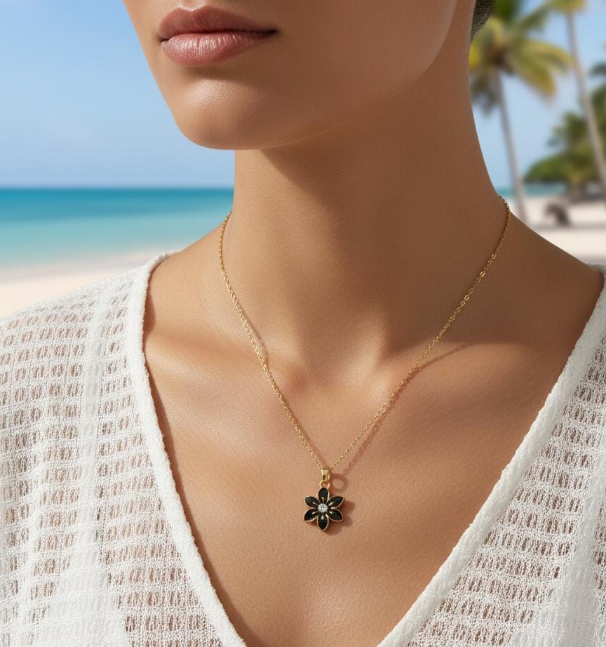 Women Black Flower Necklace (Anti Tarnish) - Nimé By Shop Trendys