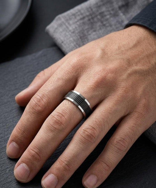 Black Checkers Band Men Ring