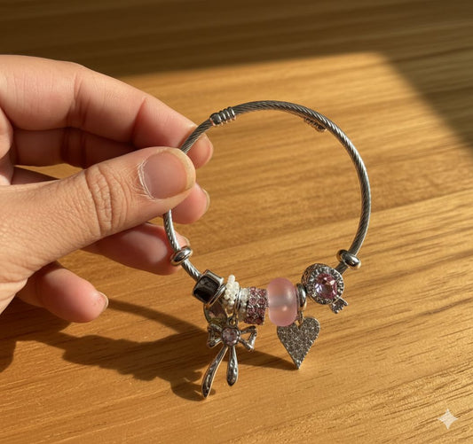 Silver Bow Heart Pink Crown Pandora Bracelet - Nimé By Shop Trendys