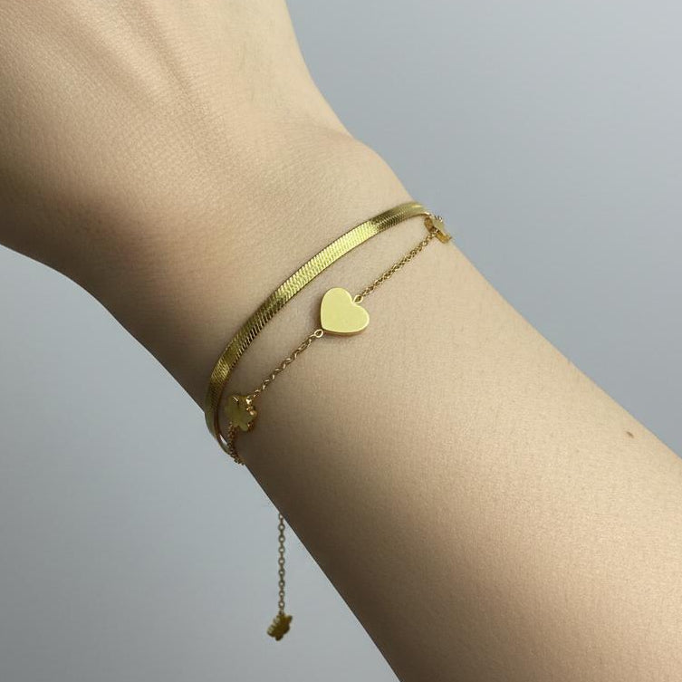 Golden Heart Flower Layered Stainless Steel Bracelet (Anti Tarnish) - Nimé By Shop Trendys
