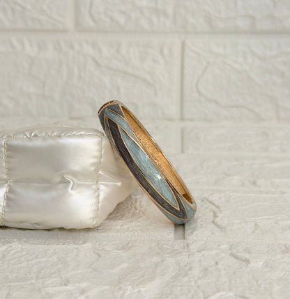 Aarvi Oval Enamel Kada - Aqua Charcoal