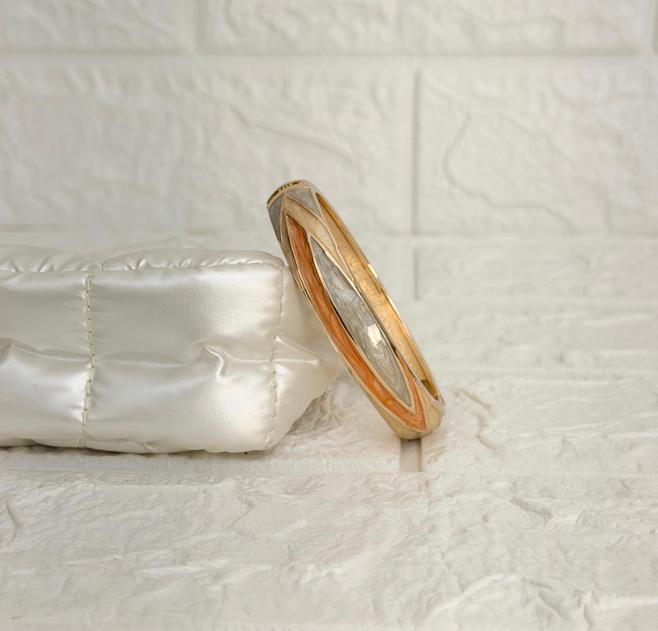 Aarvi Oval Enamel Kada - Orange Ivory