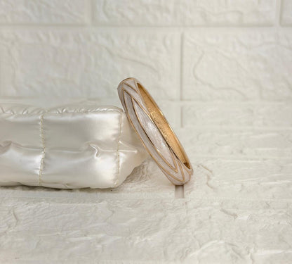 Aarvi Oval Enamel Kada - Pearl Ivory