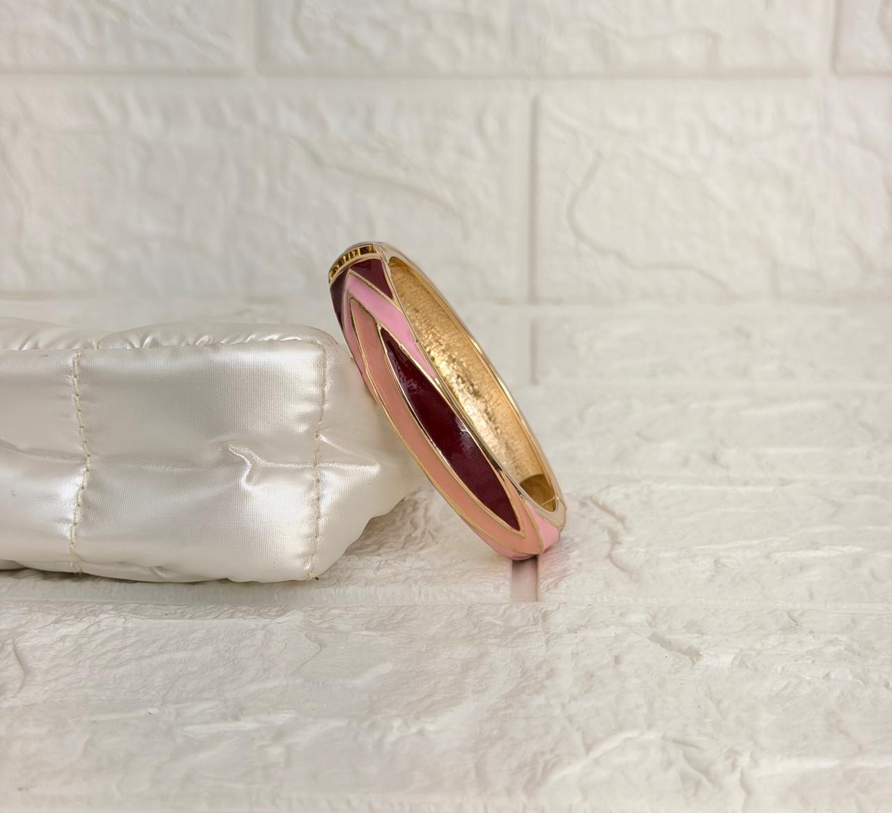 Aarvi Oval Enamel Kada - Pink Burgundy