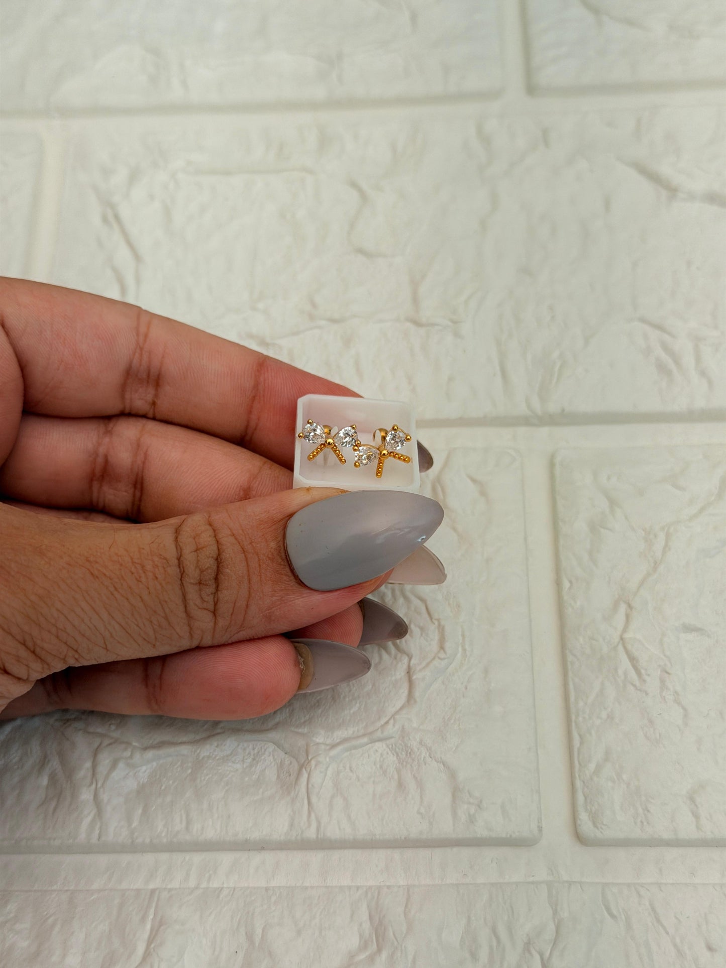 Anti Tarnish Crystal Bow Ball Back Studs - Product View