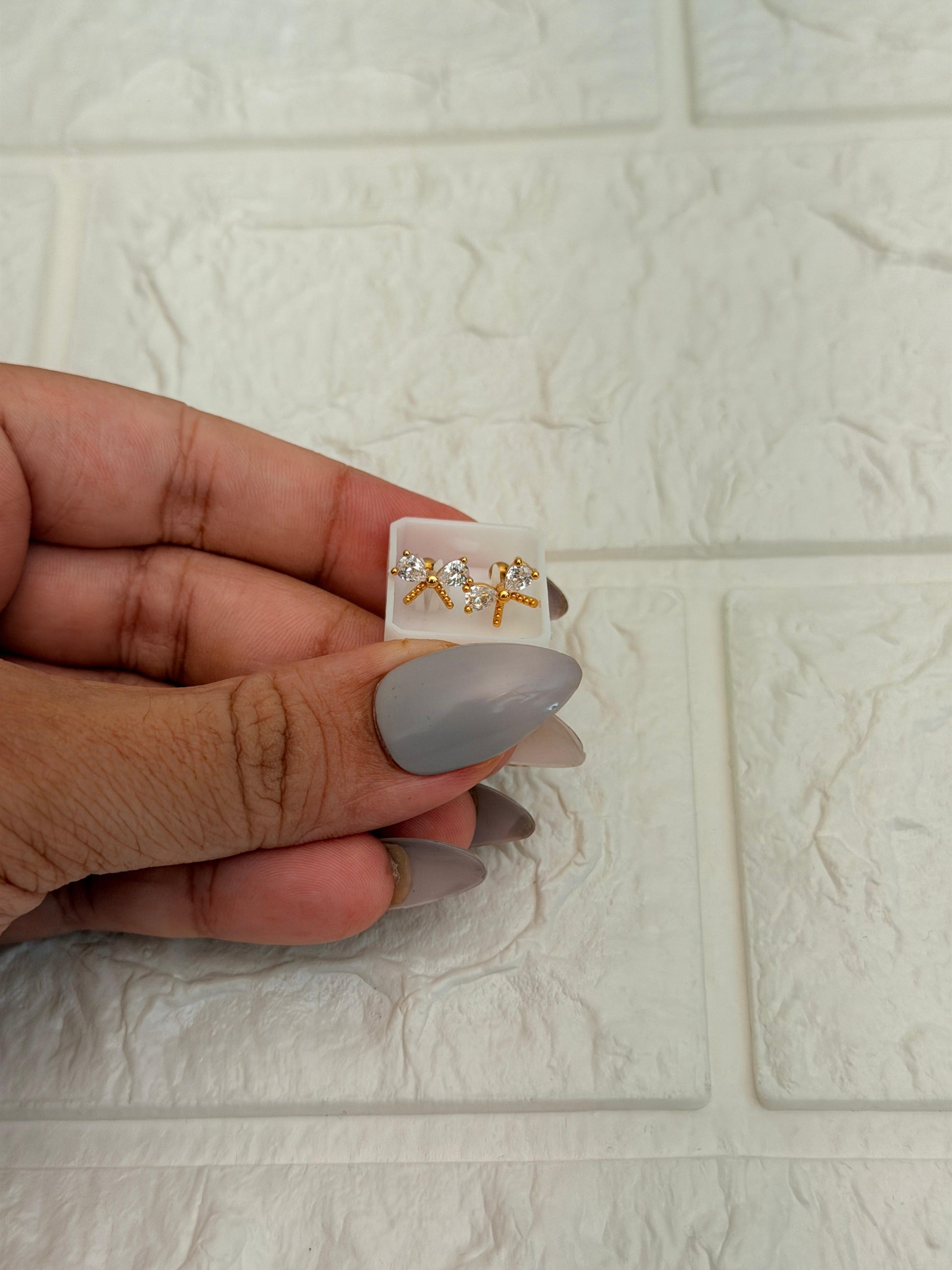 Anti Tarnish Crystal Bow Ball Back Studs - Product View