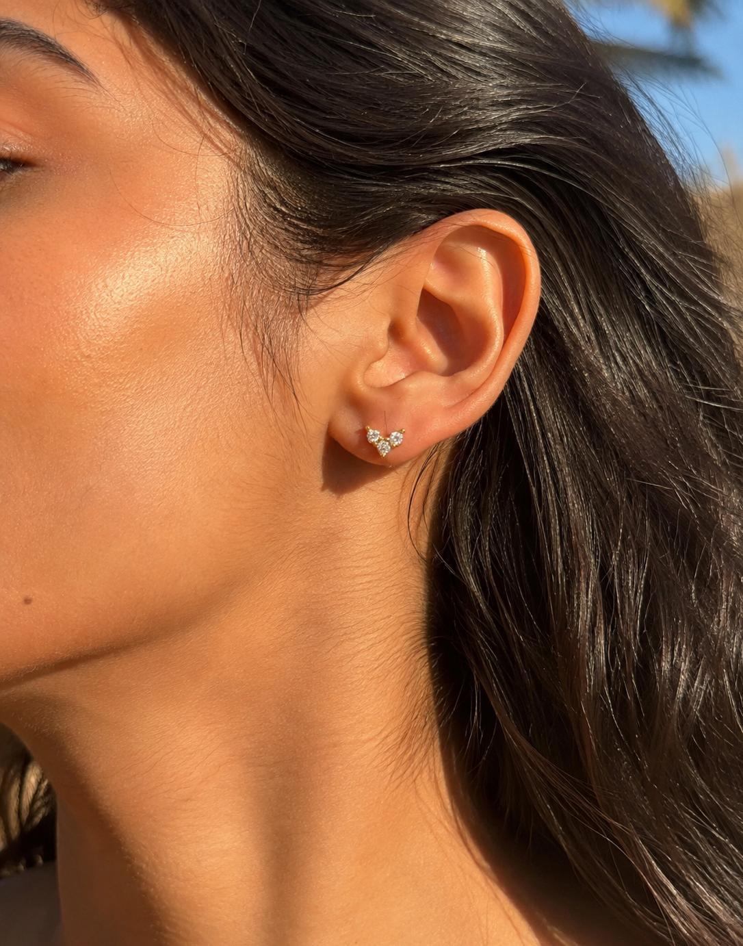 Anti Tarnish Crystal Butterfly Ball Back Studs - Ear View