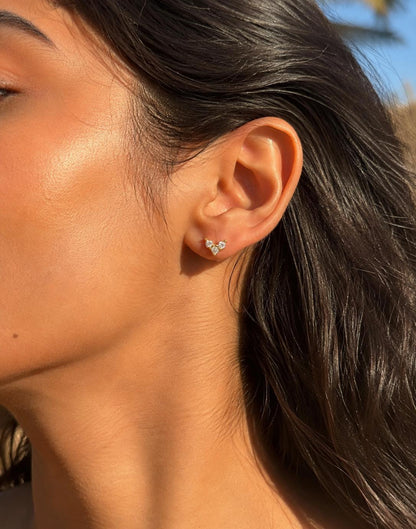 Anti Tarnish Crystal Butterfly Ball Back Studs - Ear View