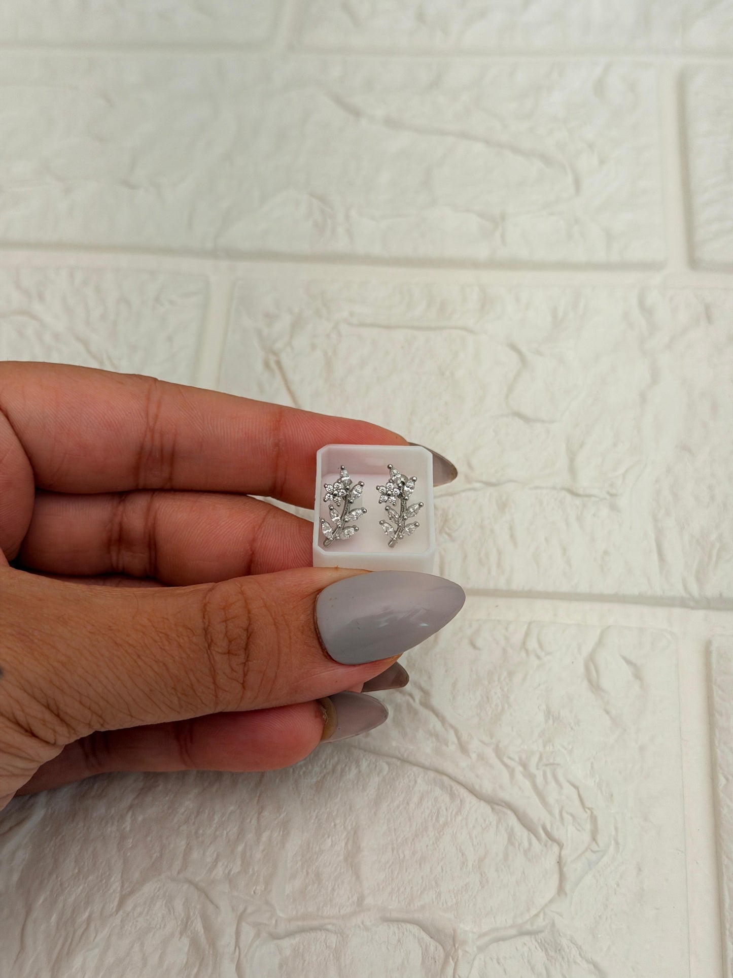 Anti Tarnish Floral Branch Ball Back Studs - Product View