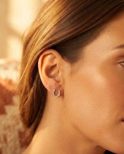 Anti Tarnish Horseshoe Ball Back Studs - Golden Ear View