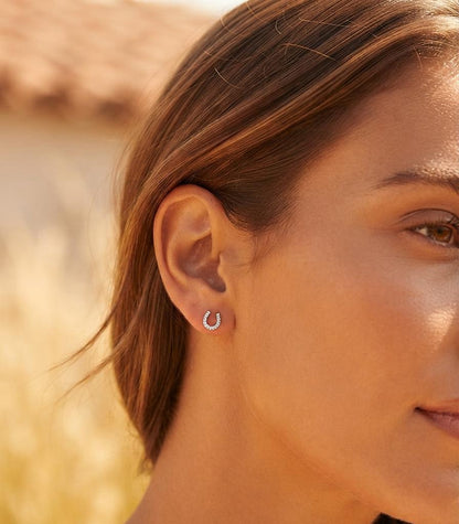 Anti Tarnish Horseshoe Ball Back Studs - Silver Ear View