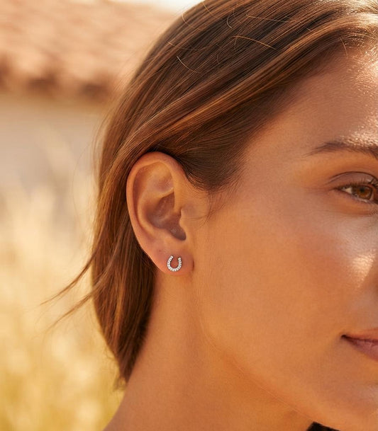 Anti Tarnish Horseshoe Ball Back Studs - Silver Ear View