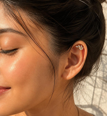 Anti Tarnish Leaf Climber Ball Back Studs - Golden Ear View
