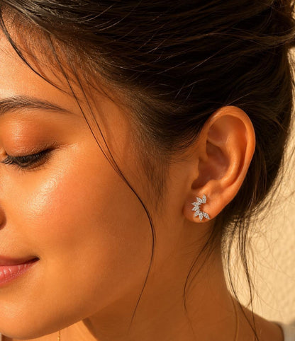 Anti Tarnish Leaf Spray Ball Back Studs - Ear View