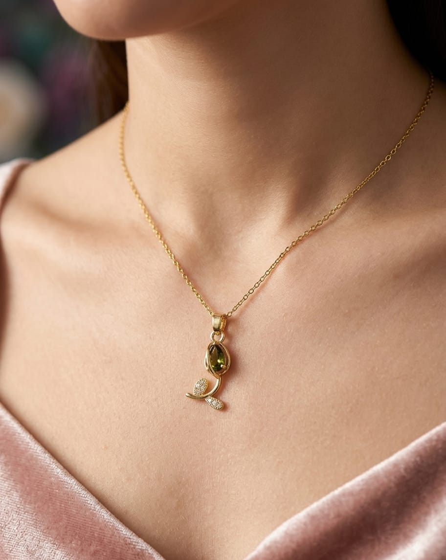 Anti Tarnish Women Olive Leaf Pendant Necklace