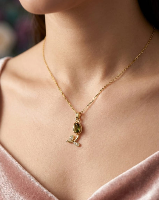 Anti Tarnish Women Olive Leaf Pendant Necklace
