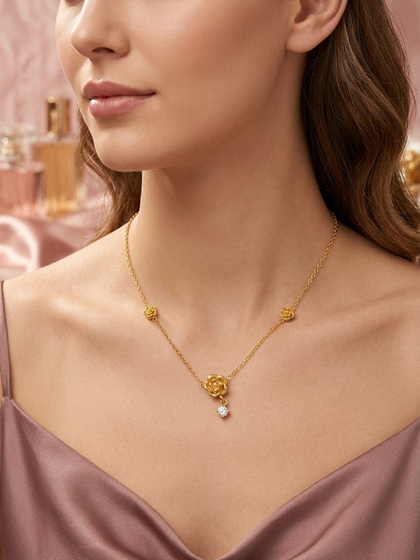 Anti Tarnish Women Rose Charm Necklace