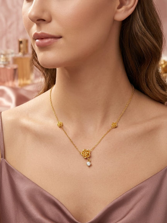 Anti Tarnish Women Rose Charm Necklace