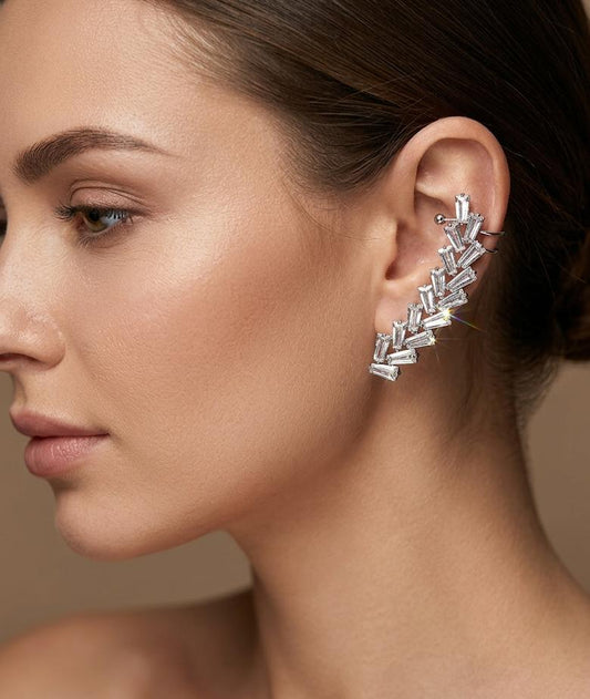 Women Silver Stone Statement Earcuff (Single Ear) (Pressed) - Nimé By Shop Trendys
