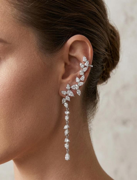 Women Silver Long Elegant Earcuff (Single Ear) (Pressed) - Nimé By Shop Trendys