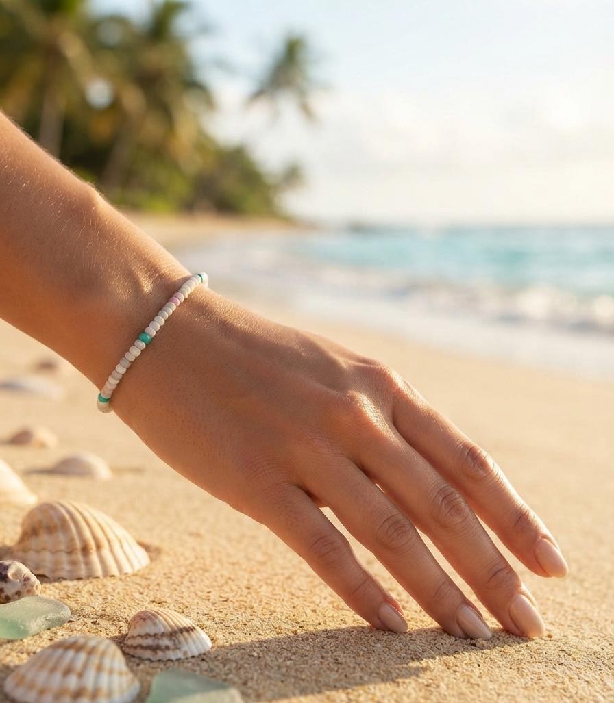 White and mint seed bead beach bracelet