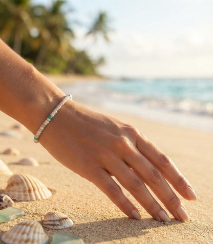White and mint seed bead beach bracelet