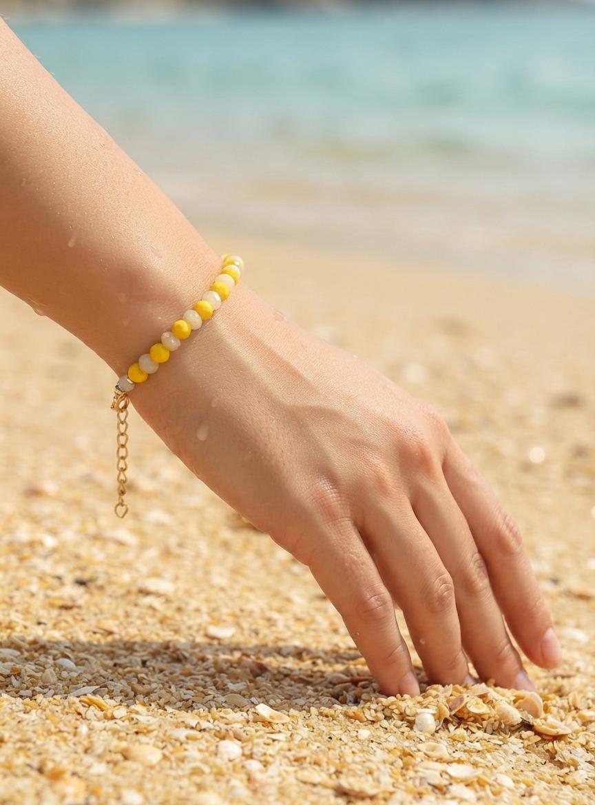 Yellow and white beaded bracelet