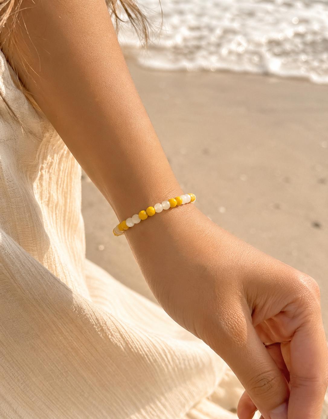 Yellow and white beaded bracelet alternate view
