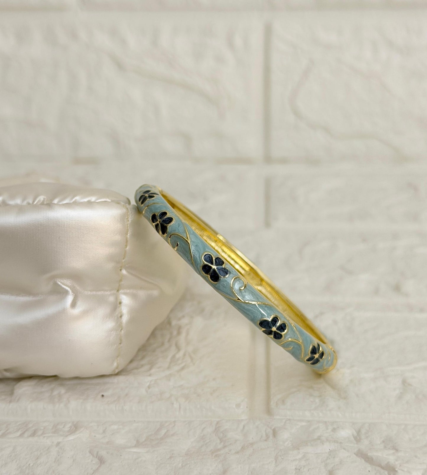 Blossom Vine Enamel Kada - Aqua Navy