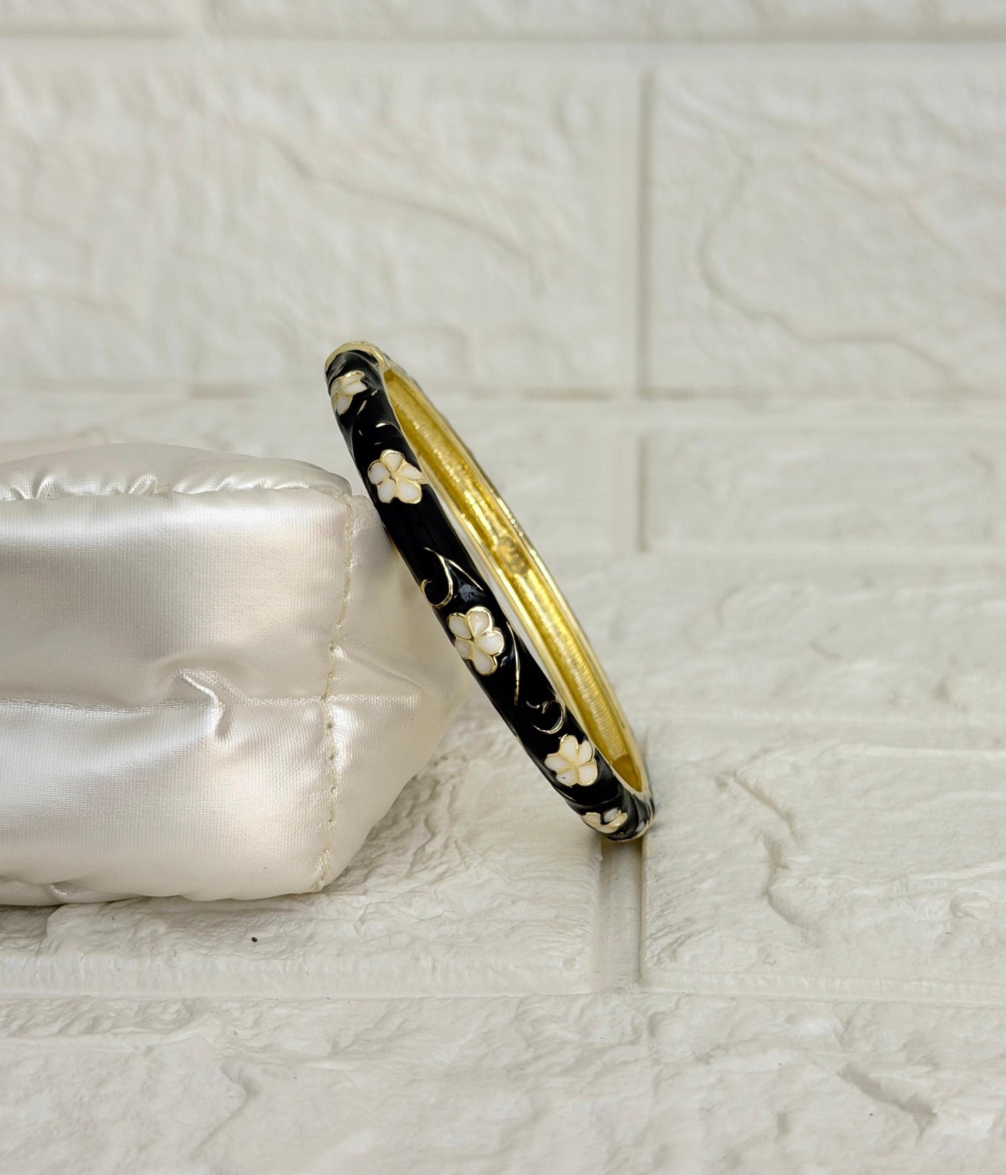 Blossom Vine Enamel Kada - Black Ivory
