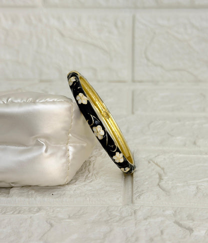 Blossom Vine Enamel Kada - Black Ivory