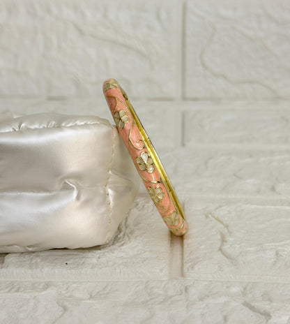 Blossom Vine Enamel Kada - Coral Ivory