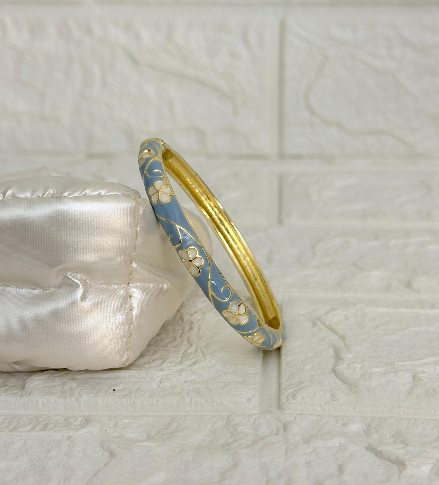 Blossom Vine Enamel Kada - Dusty Blue Ivory