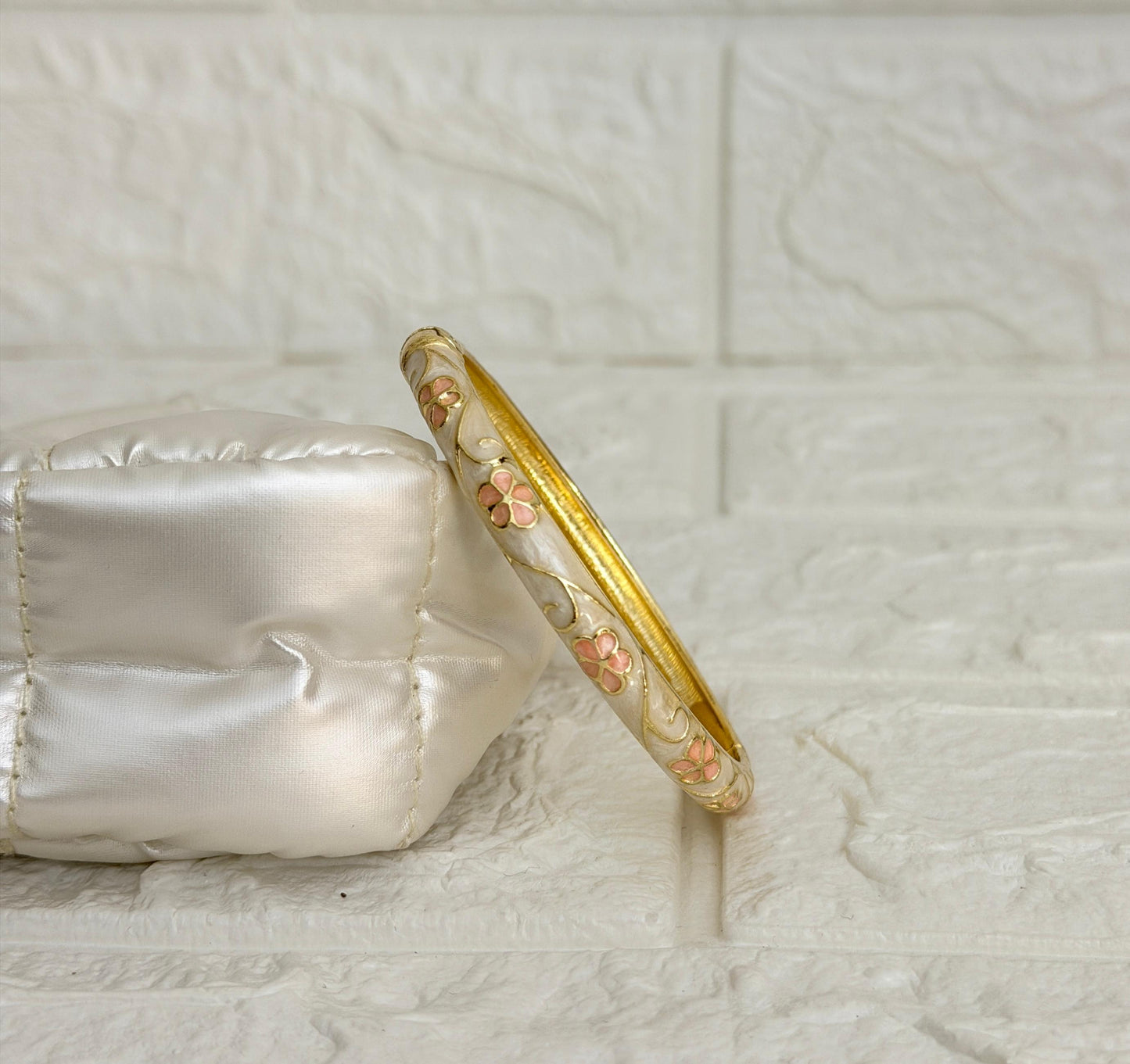 Blossom Vine Enamel Kada - Ivory Coral