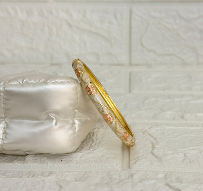 Blossom Vine Enamel Kada - Ivory Coral