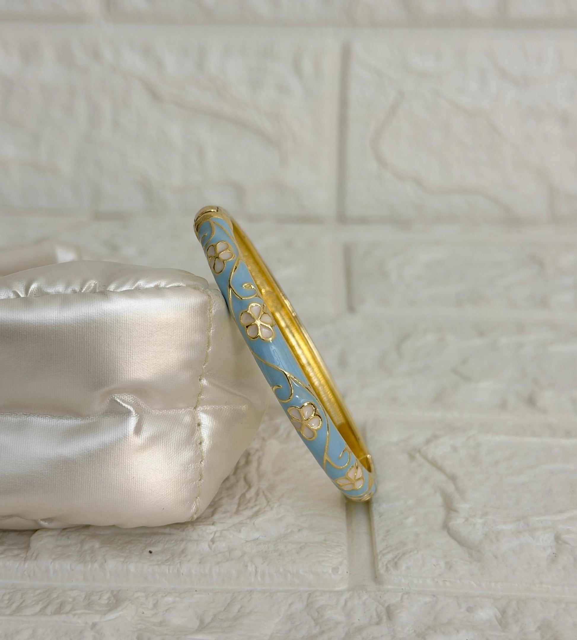 Blossom Vine Enamel Kada - Sky Blue Blush