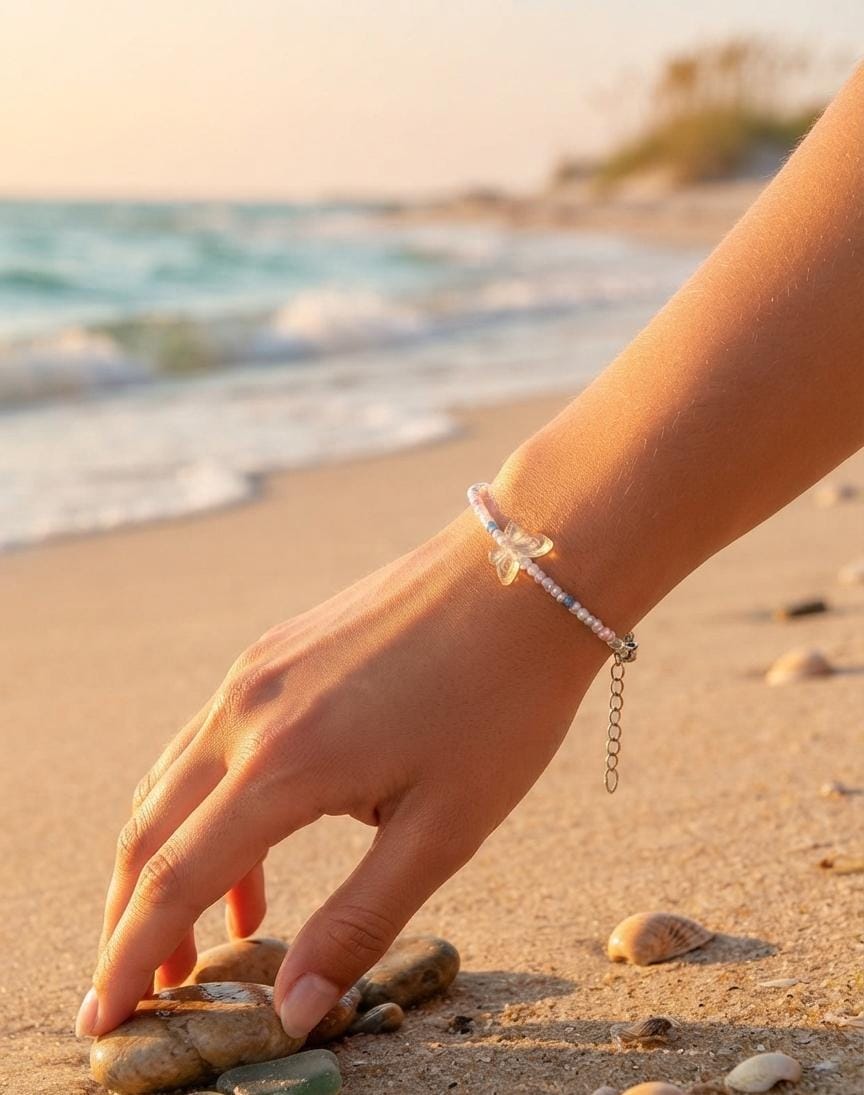 Crystal Butterfly Bead Bracelet
