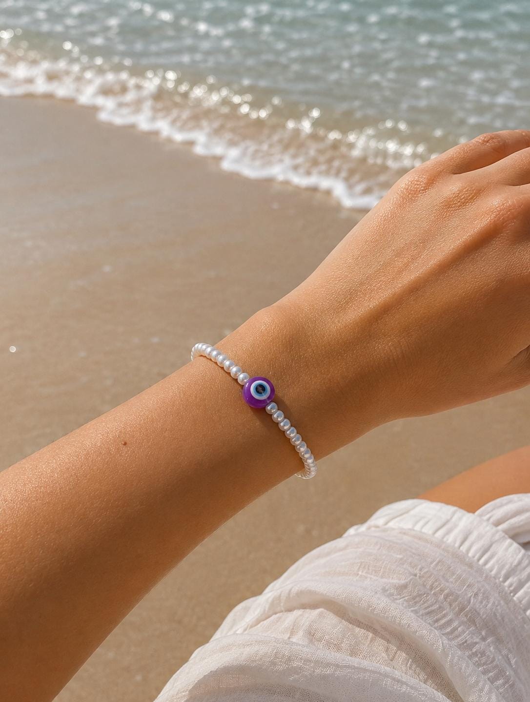 Purple Evil Eye Pearl Bracelet