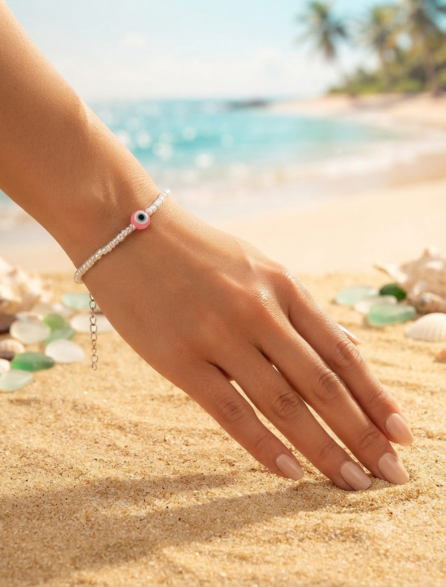 Pink Evil Eye Pearl Bracelet
