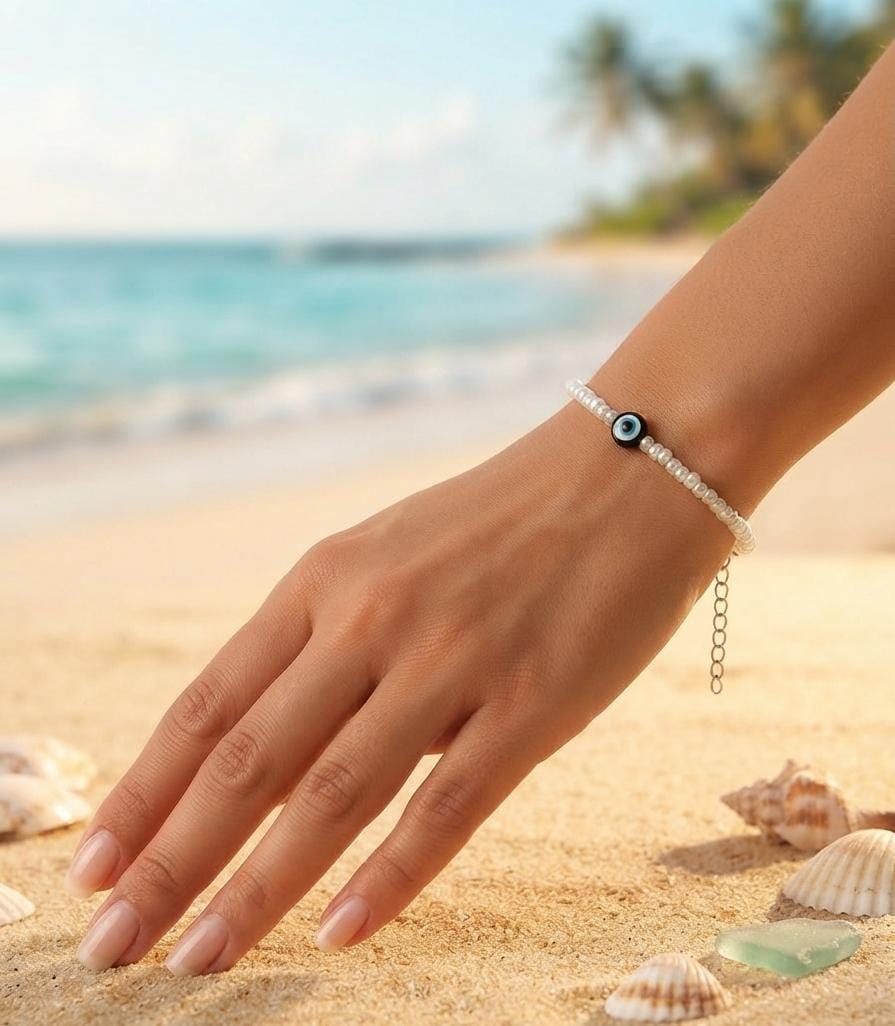 Black Evil Eye Pearl Bracelet