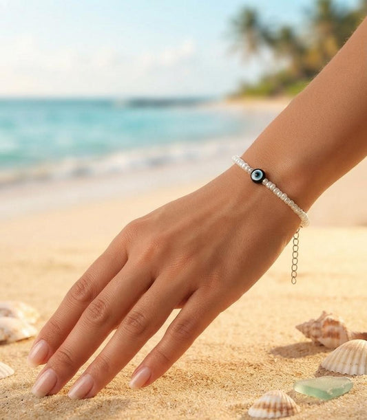Black Evil Eye Pearl Bracelet
