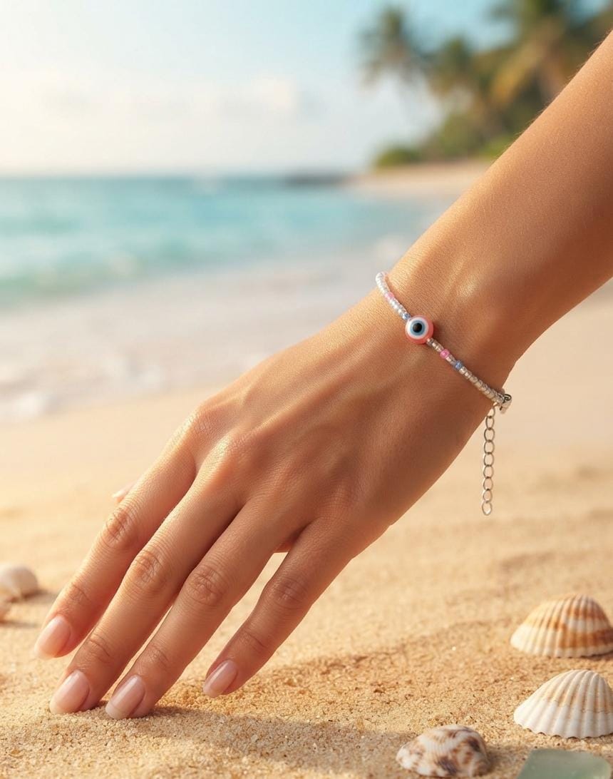 Coral Evil Eye Bracelet